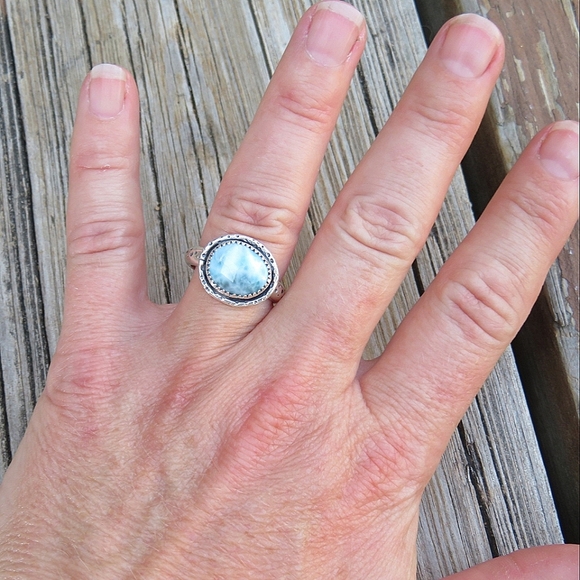 SOLD Artisan Sterling Silver Natural Dominican Larimar Ring NEW OOAK - Picture 2 of 5
